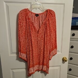 Jones New York Coral Red Printed Tunic Top